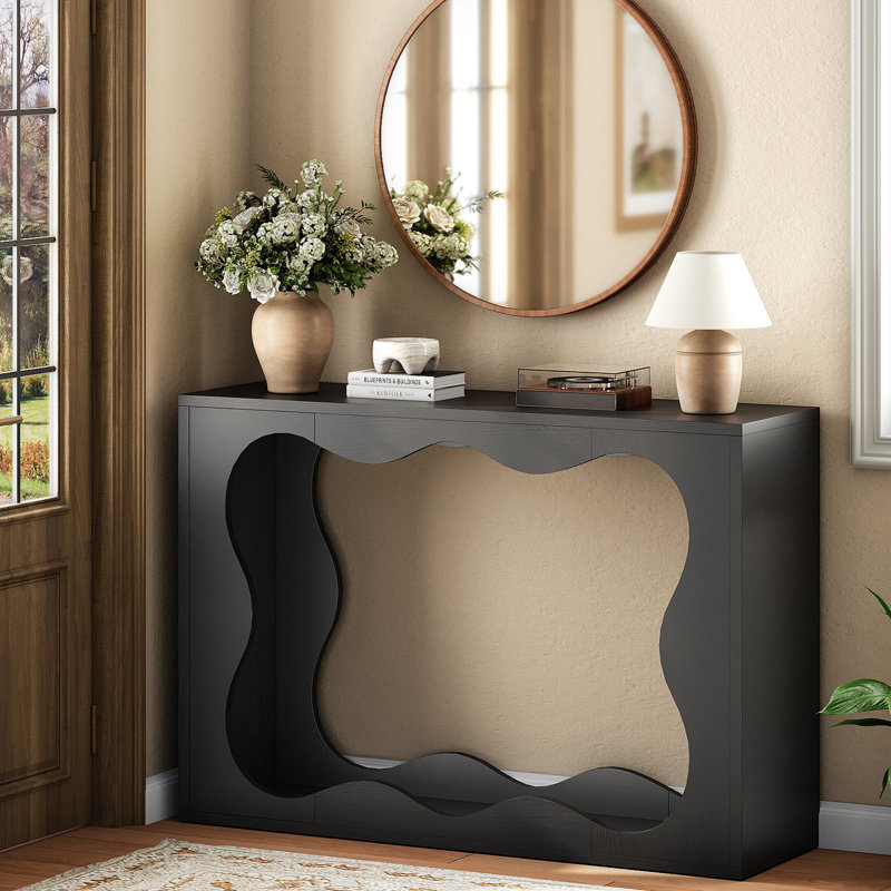 Console 47,2 po, table d'entrée à 2 niveaux avec design ondulé, Noir