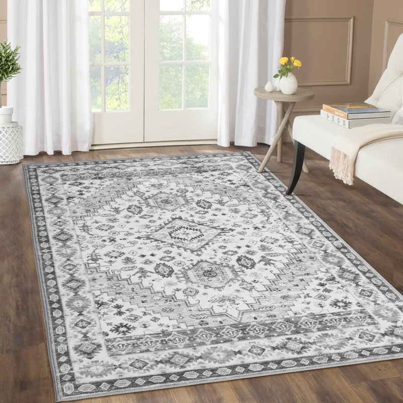Machine Printed Area Rug, Gray, Rectangle 120 x 170 cm