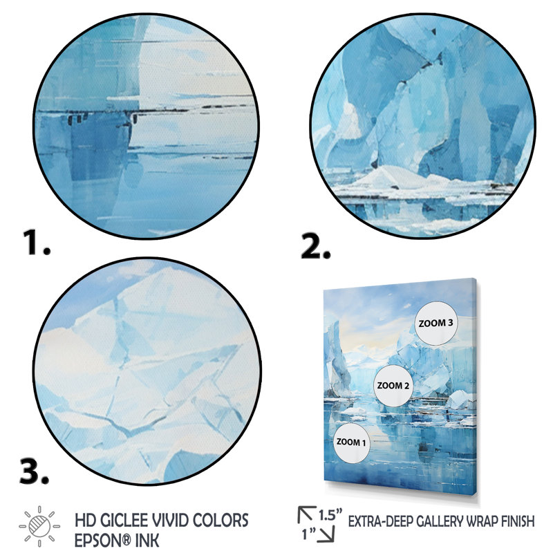 Blue Iceberg, symphonie arctique sur toile, Cadre photo noir, H 20 po x l 12 po x P 1 po