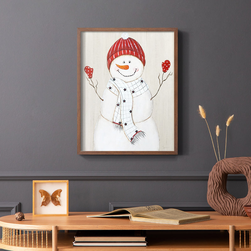 Festive Snowman III, reproduction encadrée - bois massif, Brun, H 28 po x l 22 po