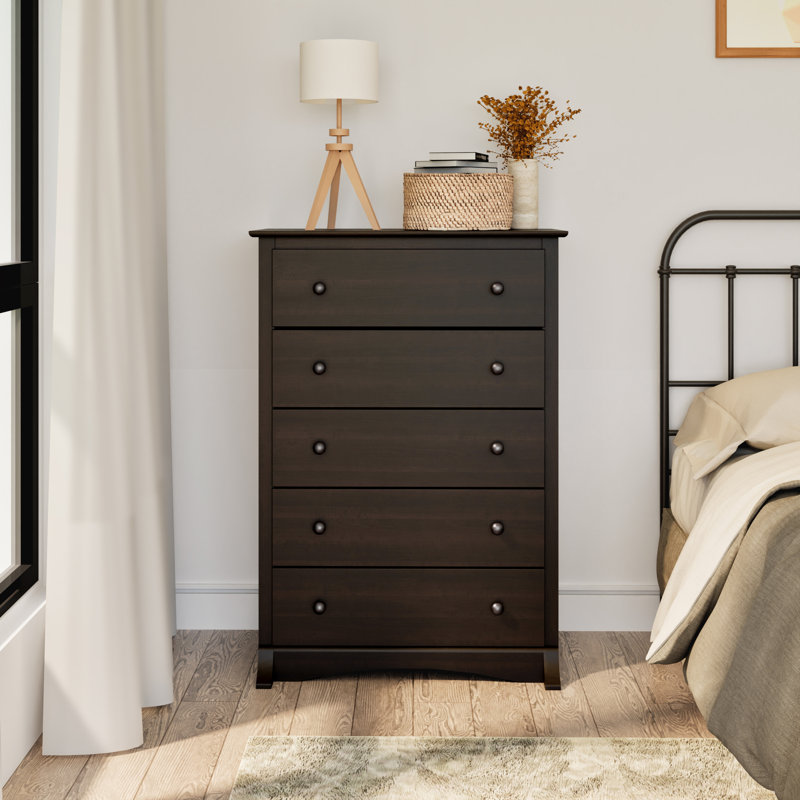 Commode 5 tiroirs Wahhaj de 44,75 po de hauteur, commode pour chambre à coucher, salon, bureau, P 17,75 po x l 31,5 po x H 44,75 po, noir délavé