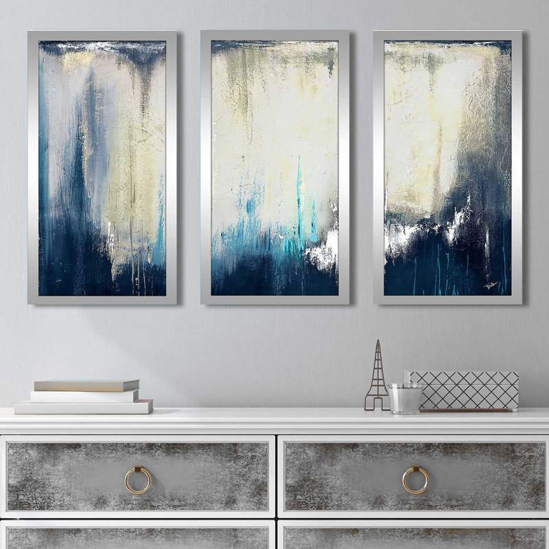 «Marine Blue Illusion II» par Patricia Pinto - peinture sur cadre 3 pièces, L 40,5 po x H 25,5 po x P 1 po