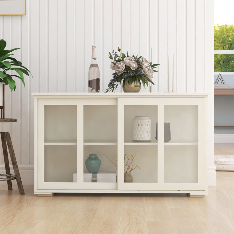 Kitchen Storage Stand Cupboard With Glass Door, White