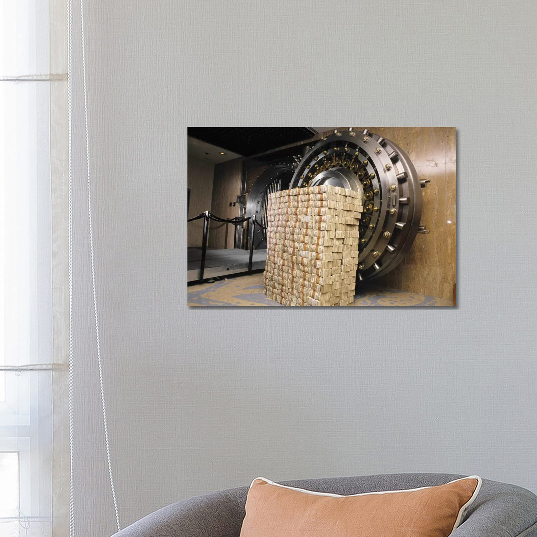 Money Stacked By Bank Vault II von Vintage Images - Gallery-Wrapped Canvas Giclée on Canvas