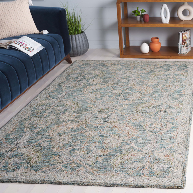 Hand Tufted Wool/Cotton Oriental Rug in Teal/Green, Rectangle 8' x 10'
