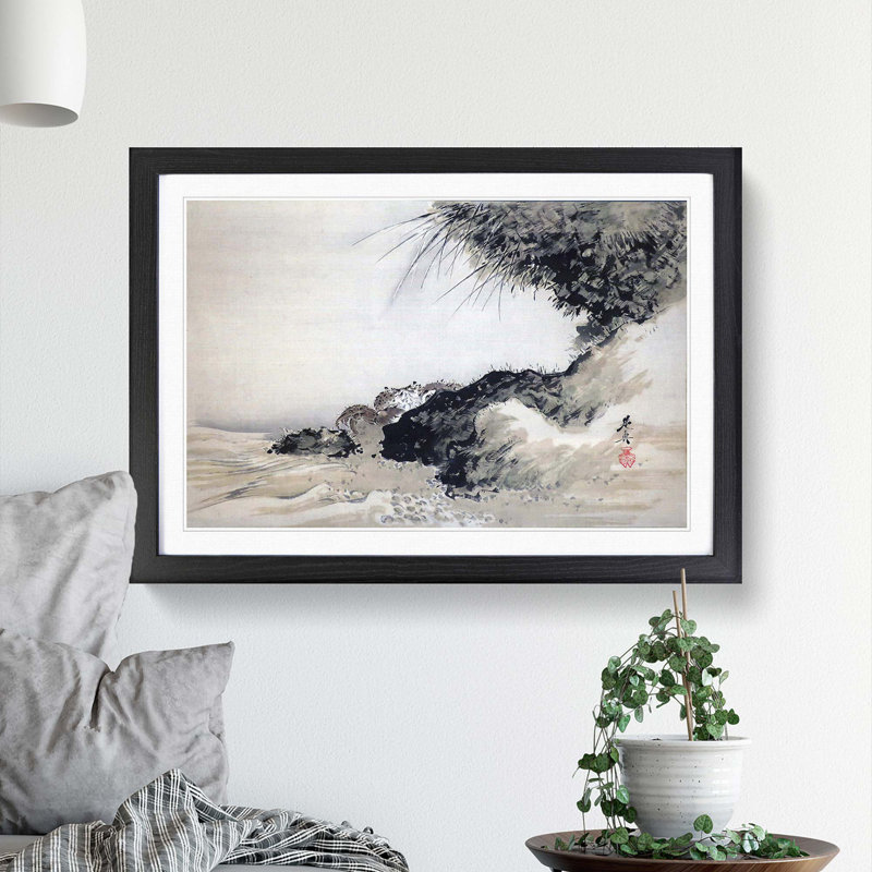 Crabs on Shore Rocks by Shibata Zeshin - Picture Frame Painting Print, 48cm H x 65cm W x 2cm D, Black Framed