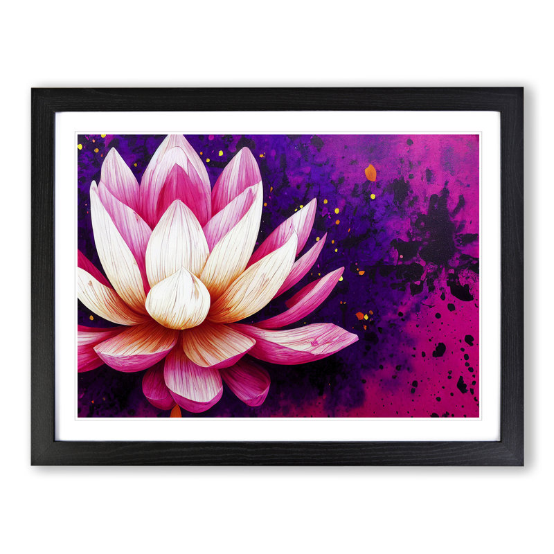Lotus Flower Splatter (3) - Single Picture Frame Print, 46cm H x 64cm W, Black