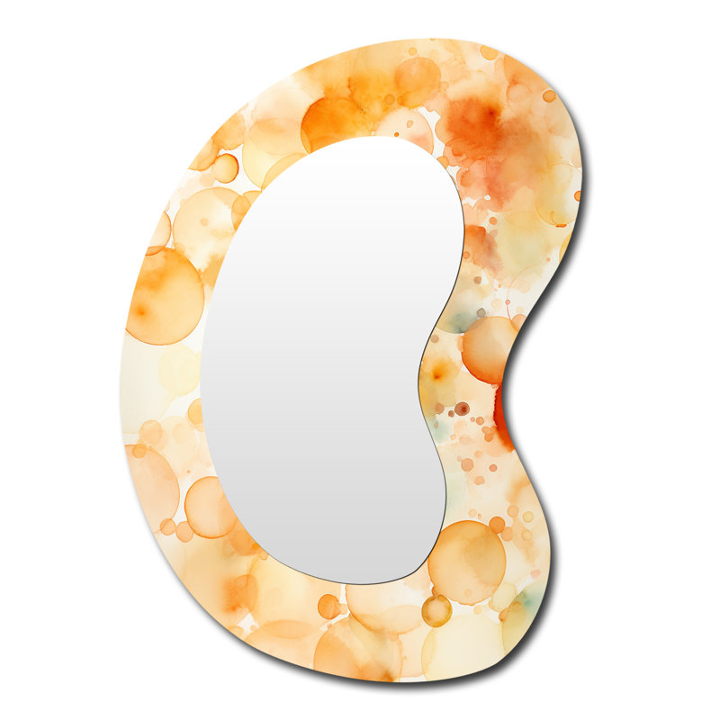 Friedburg Sunset Reverie Abstract Collages I - Abstract Collages Asymmetrical Mirror, Orange Unique Shape Unique Wall Mirror, Printed Metal Art