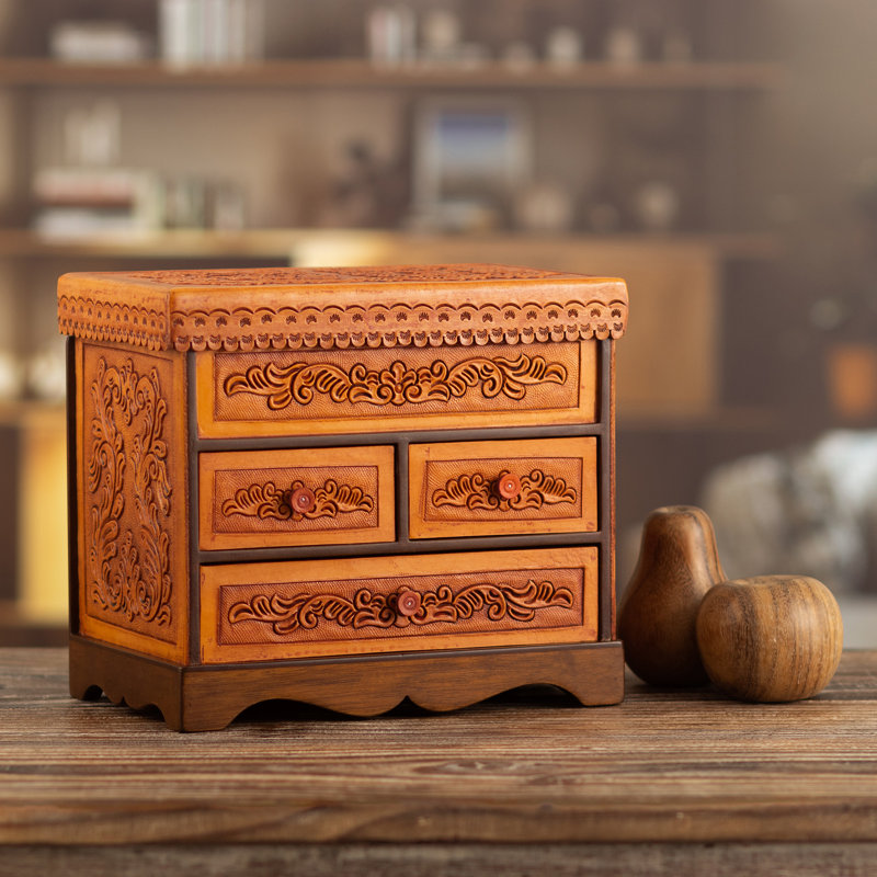 Boîte à bijoux en bois et cuir Bungalow Rose