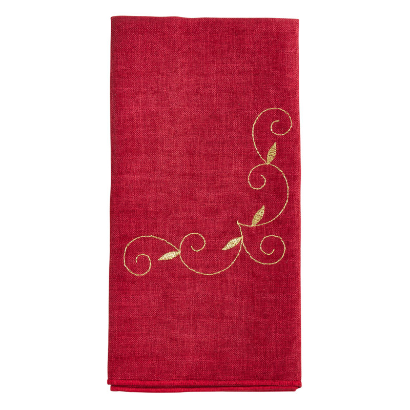 Burgundy Holiday Embroidered Design Choth Napkins 20 X 20 Inch, Set Of 4