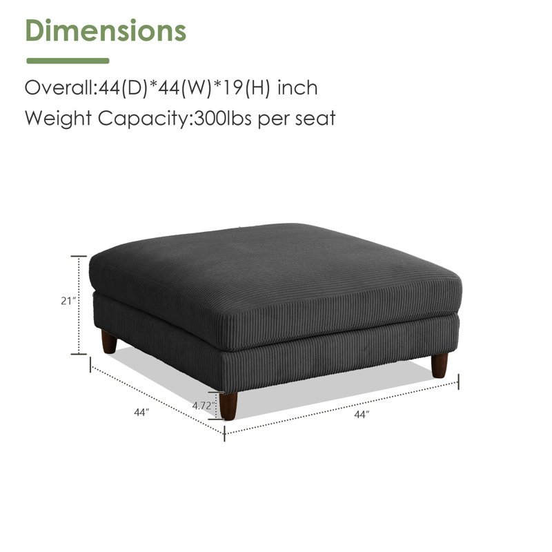 19" H Square Ottoman, Gray