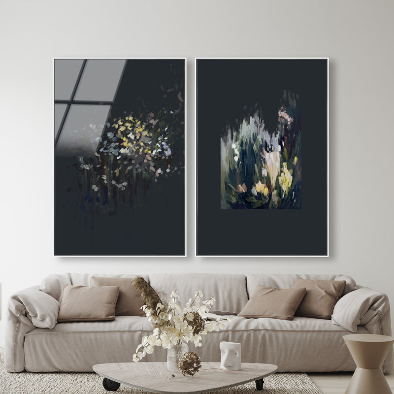 Midnight Flora Set, 16"H x 11"W, White Floater Frame
