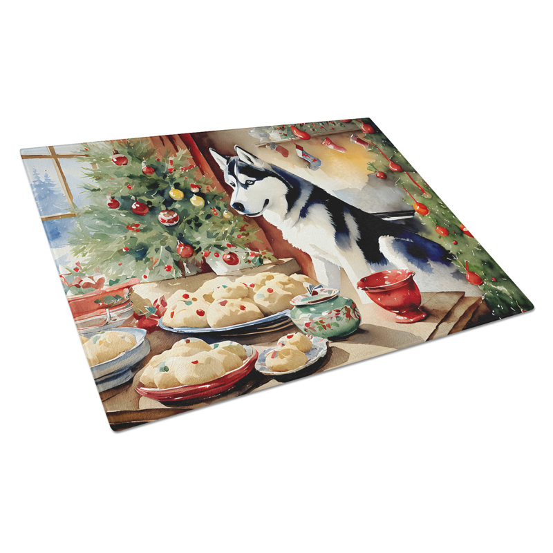 Siberian Husky Christmas Cookies Glass Cutting Board