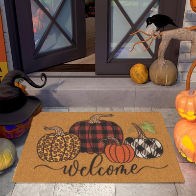 Hello Pumpkin Welcome Coir Doormat – Non-Slip Fall Halloween Door Mat