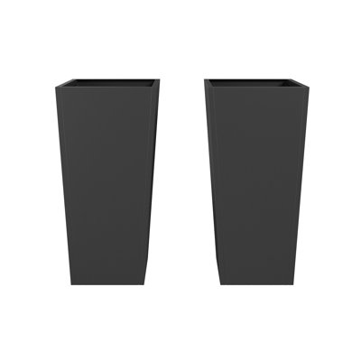 Heavy Duty 30 Inch Tall Black Metallic Tapered Planters Set of 2 – Weather Resistant Metal Plant Pots with Removable Insert Shelf & Drainage Holes for Indoor Outdoor – Cone 2pcs 11x11/15x15-30
