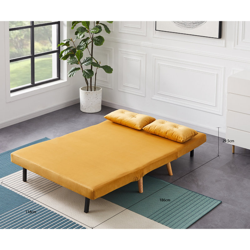 Donlon 2 Seater Velvet Sofa Bed, Mustard Velvet