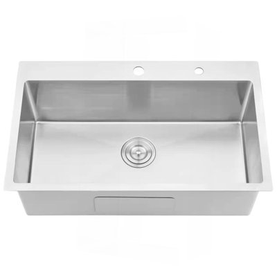 Stainless Steel 30 In 2-Hole Single Bowl Drop-In Kitchen Sink With Bottom Grid And Basket Strainer