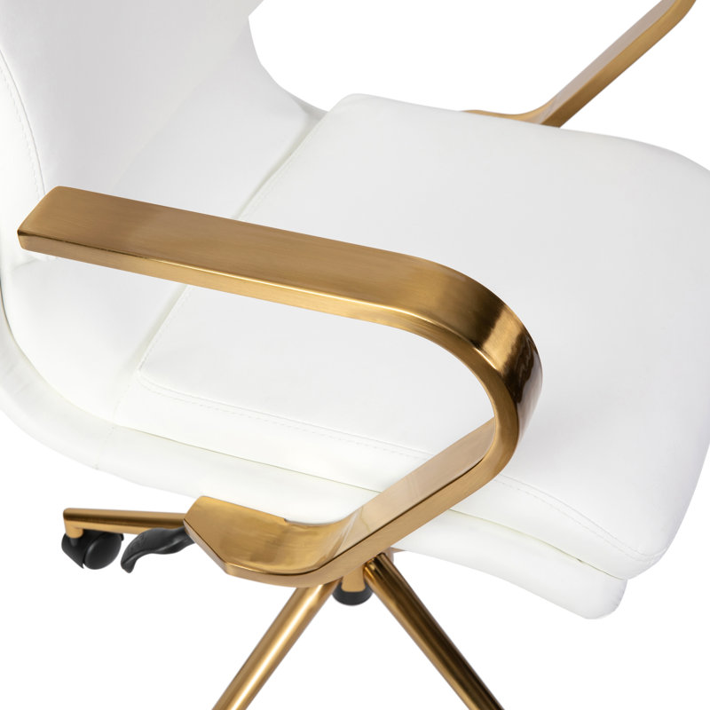 Luxurious White Leathersoft Executive Swivel Chair with Gold Metal Frame
