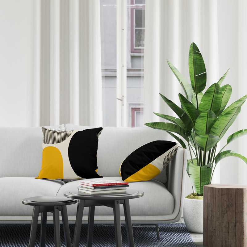 Jeté carré / extérieur en polyester Chamu, L 19 po x H 19 po, Jaune / noir