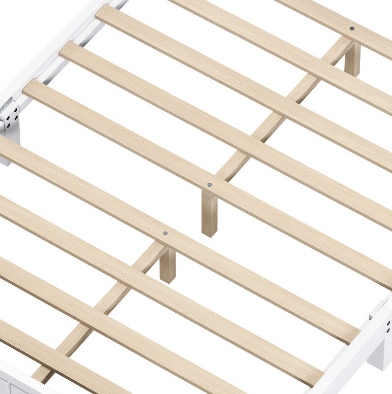 Cadre de lit double avec tête de lit, cadre de lit en bois rétro avec support à lattes, cadre de lit double plateforme, aucun sommier requis, assemblage facile, blanc