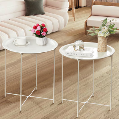 Annaleese Small End Table Set Foldable Tray X-shaped Cross Leg Side Table