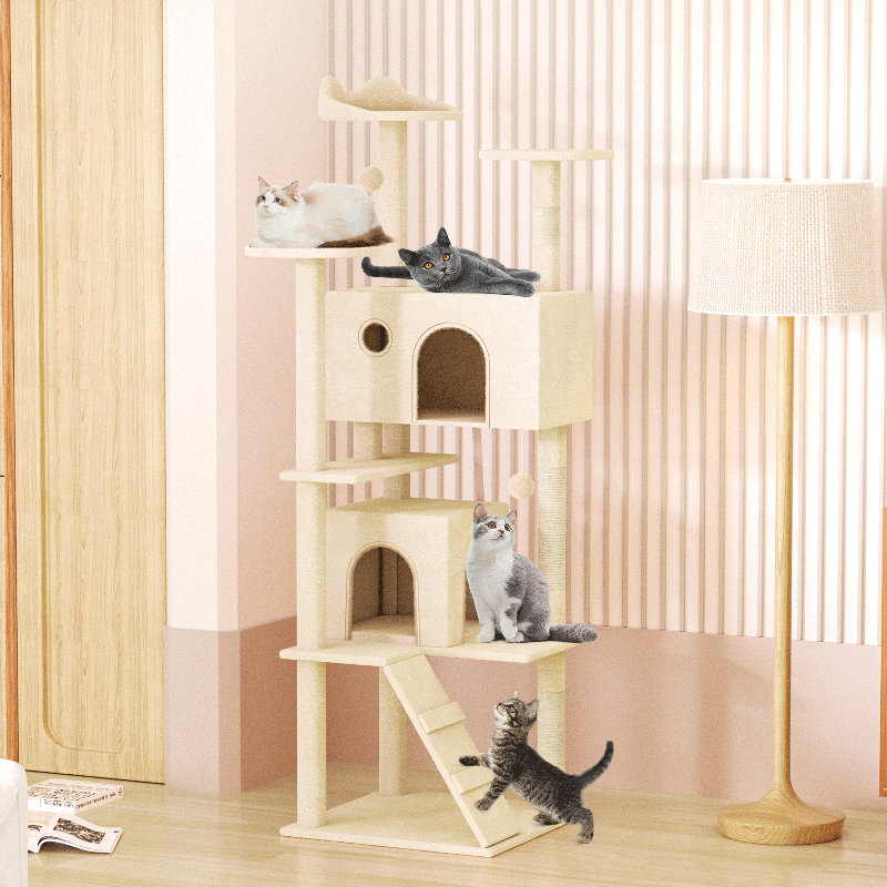 70" Beige Multi-Level Cat Tree Tower with Sisal Scratching Posts