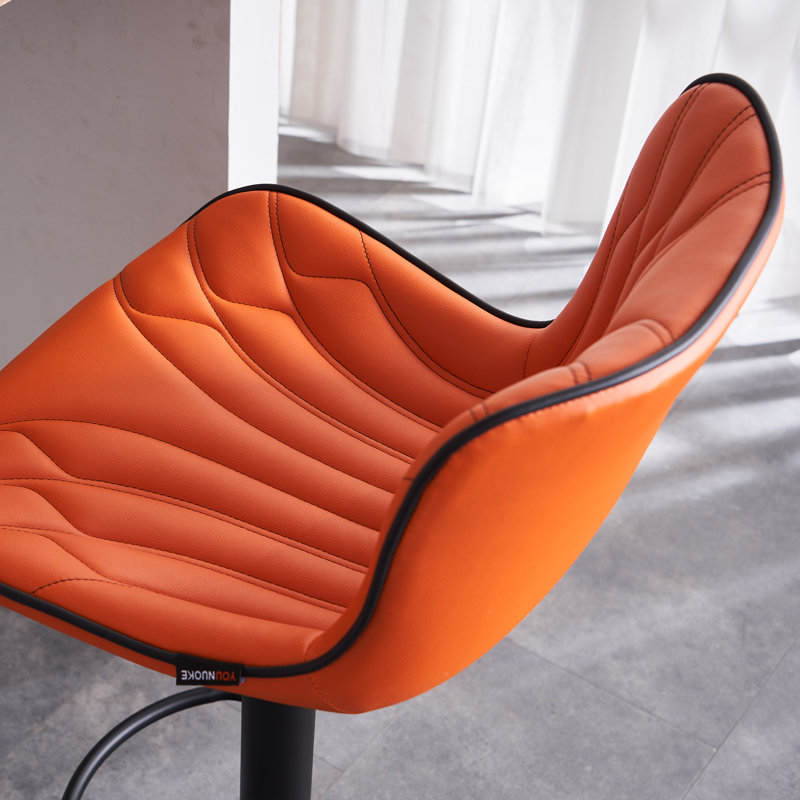 Swivel Adjustable Height Bar Stools, Faux Leather Modern Bar Stools, Upholstered Counter Stool, Orange