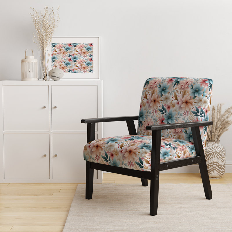 Motif pastel de fleurs bohémiennes - Fauteuil de ferme rembourré, chaise d'appoint rose