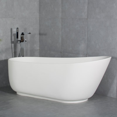 67-Inch Solid Surface Stone Resin Oval Shape Soaking Bathtub With Overflow For The Bathroom