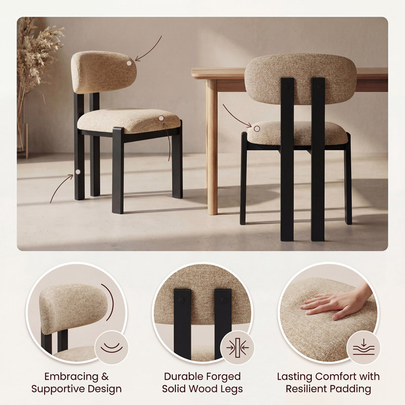 40.5cm H Fabric Upholstered Upholstered Back Side Chair in Dark Blue, Camel/Black