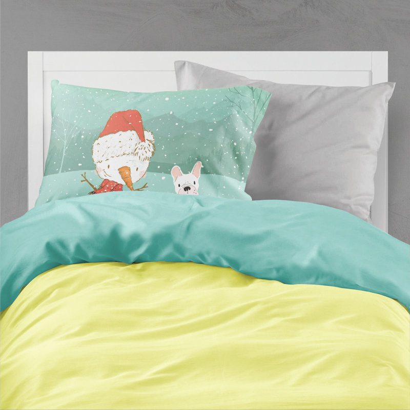 Taie d’oreiller de noël bonhomme de neige, Bouledogue français blanc