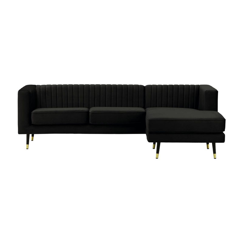 Monaville 4 Seater Velvet Sofa & Chaise, Right Hand Facing, Black