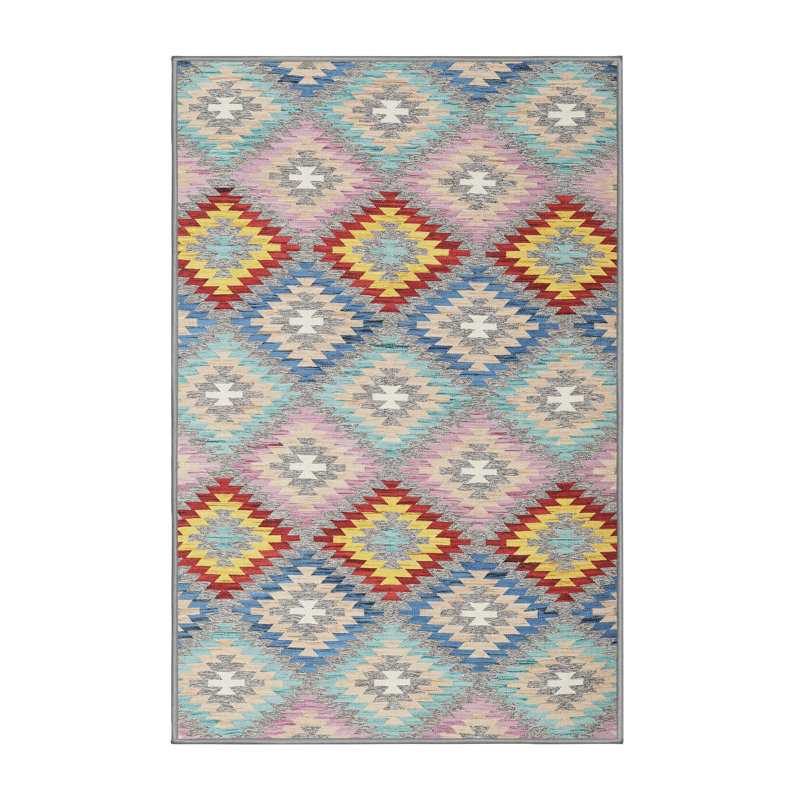 Tapis contemporain rouge / vert, Rectangle 8 pi x 12 pi