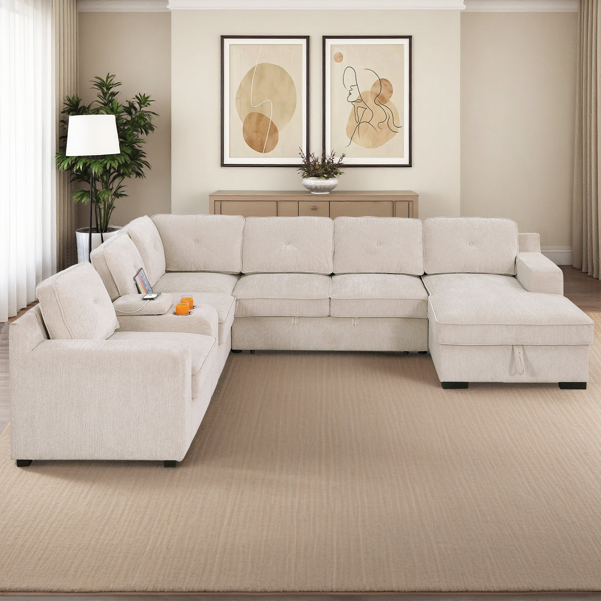 Latitude Run® U-shaped Chenille Sectional Sofa Bed Pull Out Sleeper ...