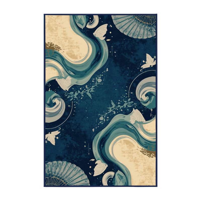 Tapis de couleur unie bleu lavable à la machine lavable à la machine Templeton, 4 x 6
