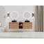 Meuble-lavabo de 183 cm avec lavabo en céramique décorative, 1 tablette de rangement, 4 portes à fermeture amortie, base en contreplaqué – Style de salle de bain contemporain, imitation chêne, dalle en pierre blanche, charnières silencieuses pour un gain de place