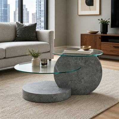 Table basse 35,4 "à plusieurs niveaux avec deux plateaux en verre trempé et une tablette inférieure
