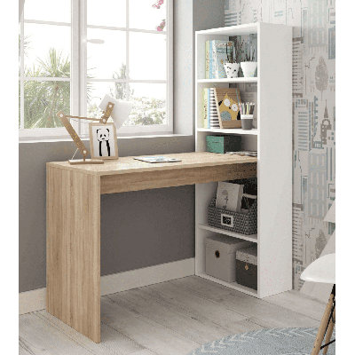 Duplo Oak and White Study Desk with Bookcase