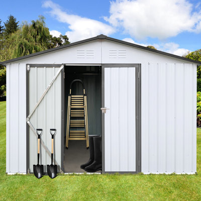 Remise de jardin 10 pi x 12 pi - Porte à charnières pour faciliter l'entrée et la sortie du rangement extérieur en métal et du cadenas