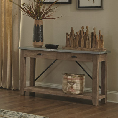 Crockett Industrial Rustic Solid Wood Frame Rectangular Console Media Table With Storage