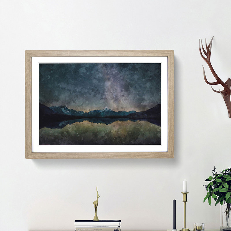 Mountain Star Reflection in Italy - Picture Frame Painting Print, Oak Framed, 45cm H x 63cm W x 2cm D