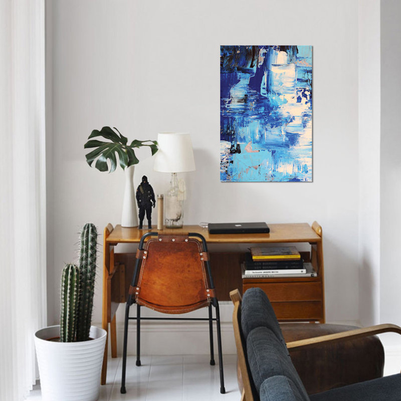 « blue abstract i », impression sur toile, H 40 po x l 26 po x P 1,5 po, Pas de tapis, Toile tendue