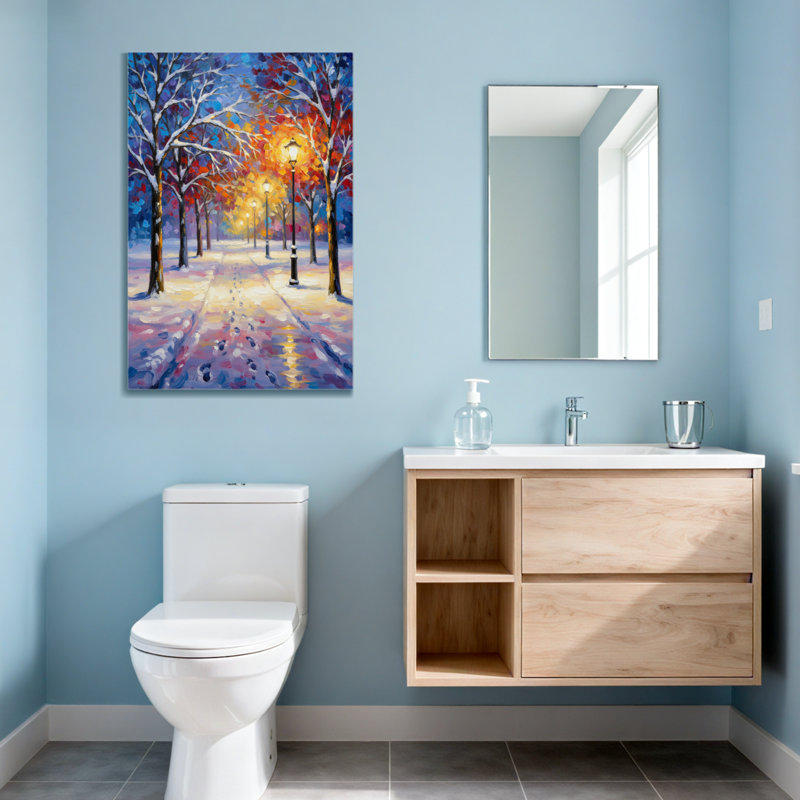 Paysage et nature, sentier hivernal avec arbres et lumières colorées