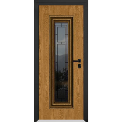 Front Exterior Prehung Steel Door / Ballucio 6644 Natural Oak / Entry Metal Modern Painted W36" x H80" Left hand Inswing