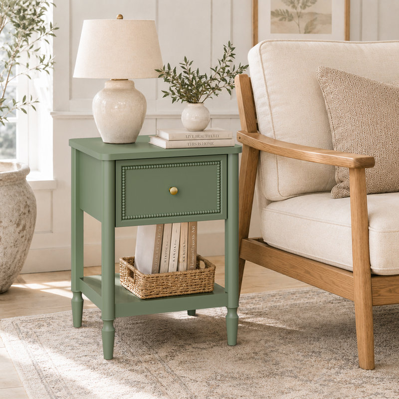 17.7''w 1-drawer Nightstand, Smoke Green
