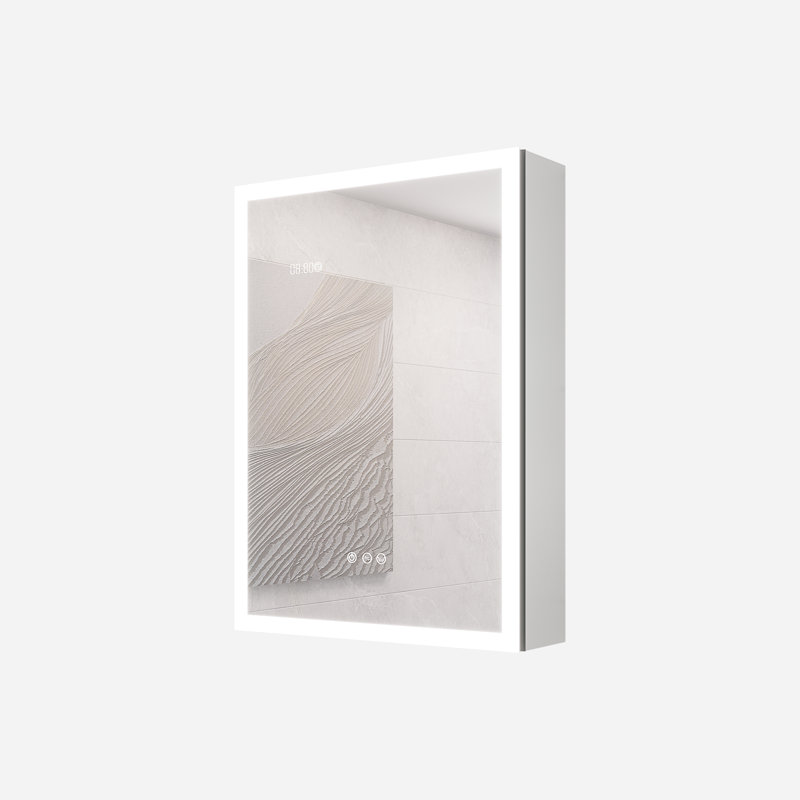 Armoire de salle de bain 2820 pouces - lumières DEL avec miroir, gradateur, affichage de l'heure et de la température, montage en surface, horloge d'apparence élégante 1 porte