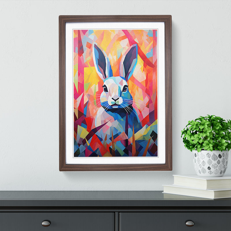 XYZ-FRM-V1223-5321 Rabbit Abstract - Single Picture Frame Print on Wood, Walnut, 46cm H x 34cm W x 2cm D