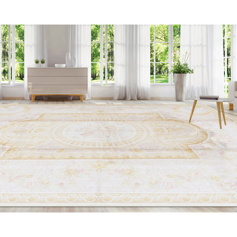 Hand-Knotted High-Quality Beige and Gold Area Rug
