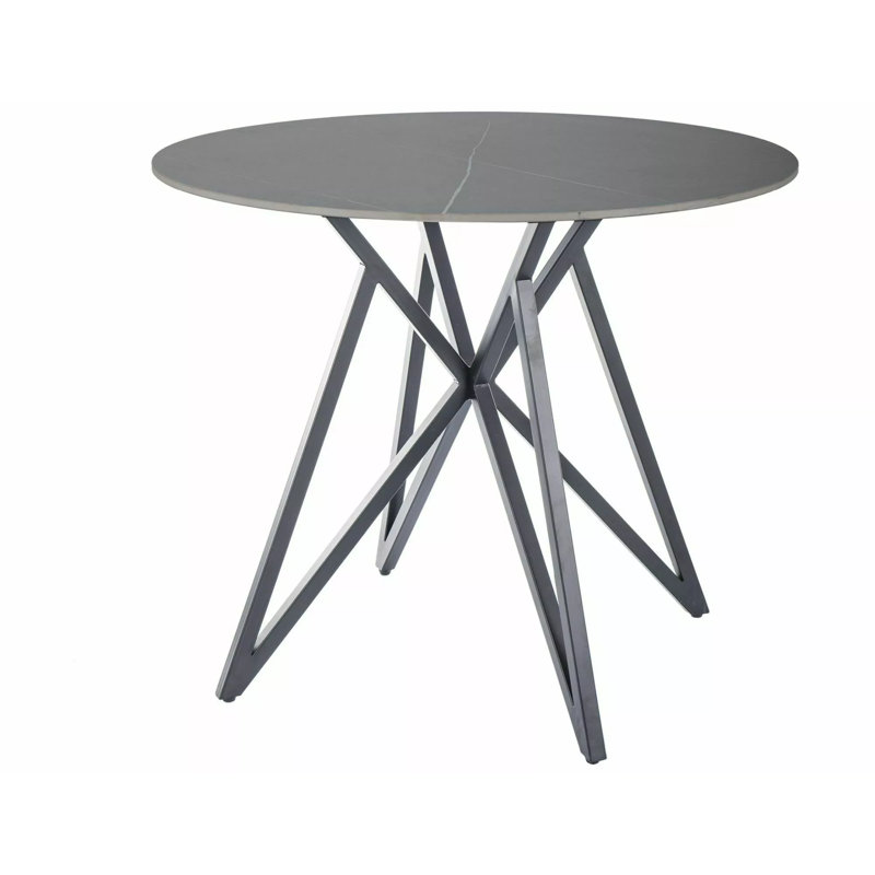 Charda 90 cm Round Dining Table, Grey, Black
