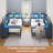 Twin Corner Bed With Bookcase Shelves And 2 Large Drawers,Twin Daybed With Led Lights And Charging Station,Corner Bed Frame With 39.4"L Desk,2 Fabric Drawers & Side Storage Bag ,No Box Spring,Navy Blue-1154407549